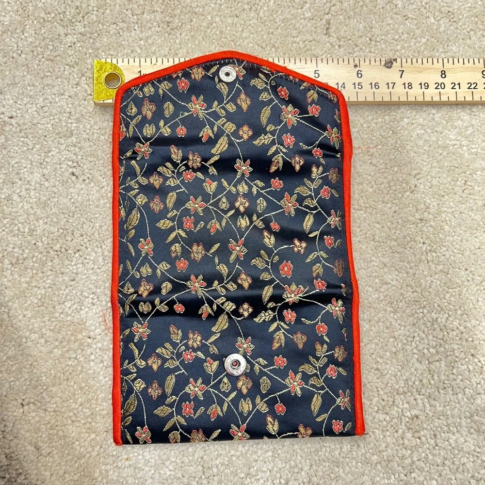 VTG Silk‎ Brocade Small Floral Embroidered Pouch Chinoiserie Boho Trinket Bag
